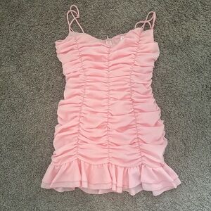 LUCY IN THE SKY pink ruffle mini dress